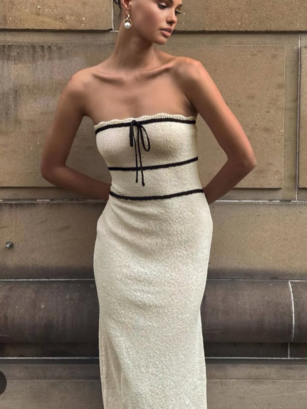 Commense Knotted Tube Midi Sweater Dress, Apricot, Small, New With Tags